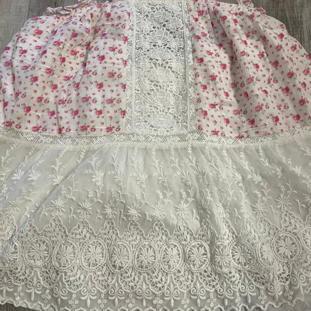 NWT LoveShackFancy Kesia mini dress with a floral print and lace accents. Size L - Picture 9 of 16